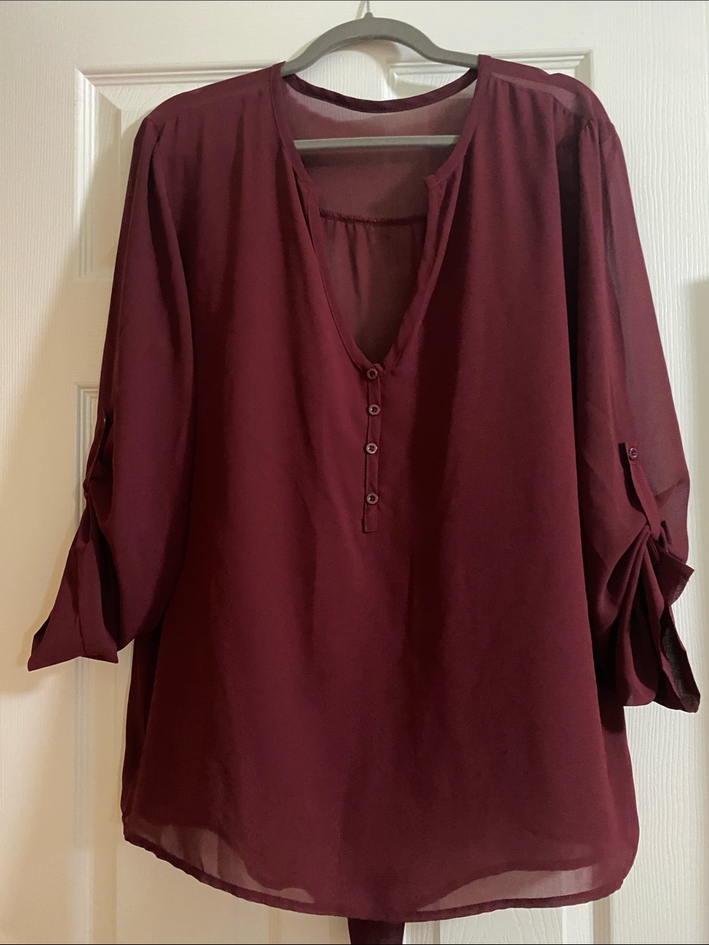 Women’s Lightweight V-Neck Button Blouse - Burgundy
